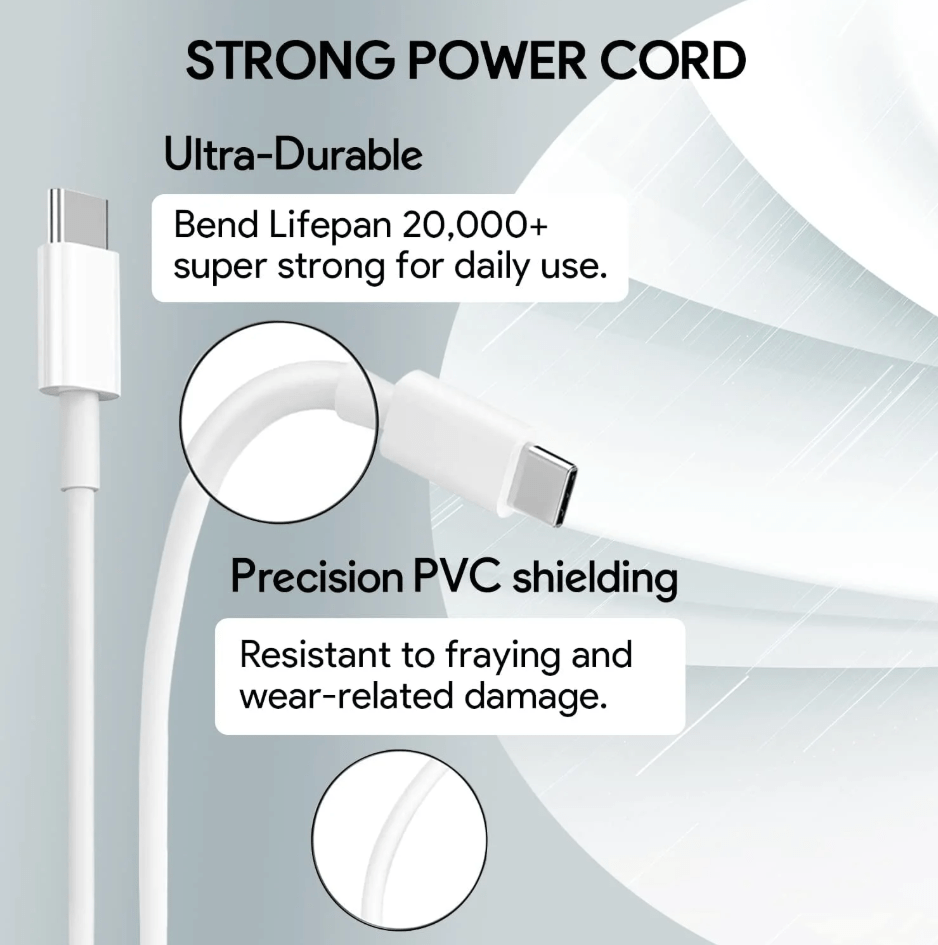 96W USB-C Power Adapter – Fast Charging for MacBook Pro/Air, iPad Pro, Dell XPS, Smartphones with 6.6ft Cable - Tendora
