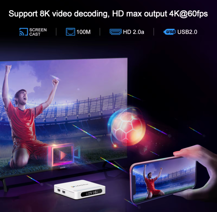 H96 Max Android 14 Smart TV Box 2025 – 8K UHD Media Player, 128GB Storage, 4GB RAM, WiFi6, Bluetooth 5.4, LED Display, Quad-Core H618
