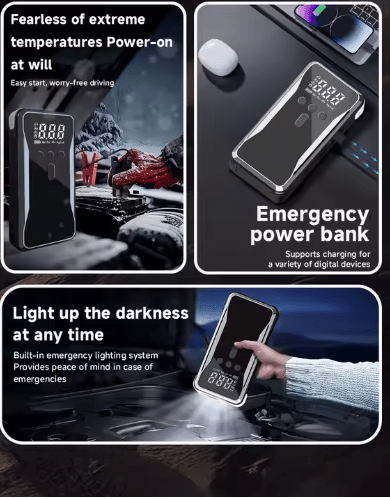 12V Car Jump Starter Power Bank 8000mAh/12000mAh Multi - Function Emergency Battery with LED, Air Pump Compressor & Inflator 4 in 1 function - Tendora