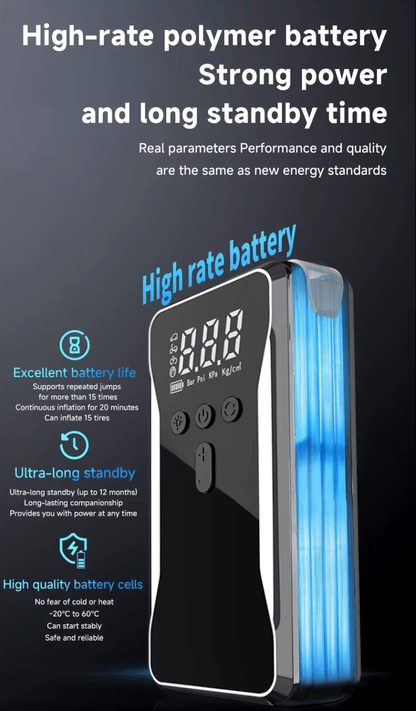 12V Car Jump Starter Power Bank 8000mAh/12000mAh Multi - Function Emergency Battery with LED, Air Pump Compressor & Inflator 4 in 1 function - Tendora