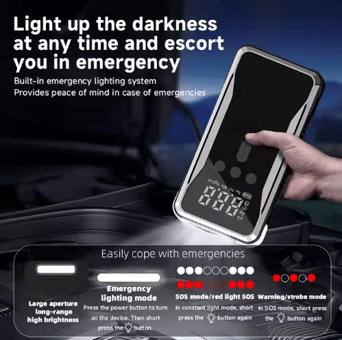 12V Car Jump Starter Power Bank 8000mAh/12000mAh Multi - Function Emergency Battery with LED, Air Pump Compressor & Inflator 4 in 1 function - Tendora