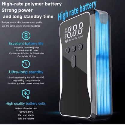 12V Car Jump Starter Power Bank 8000mAh/12000mAh Multi - Function Emergency Battery with LED, Air Pump Compressor & Inflator 4 in 1 function - Tendora