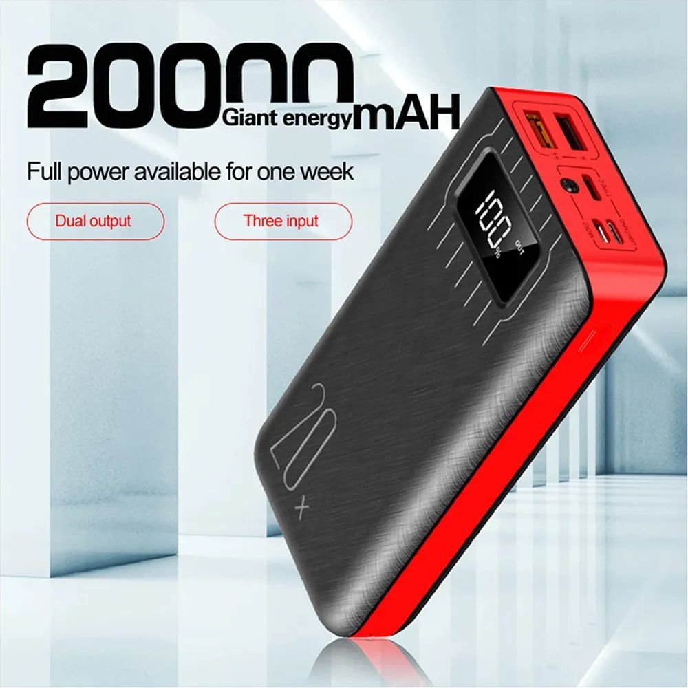 20000mAh External Battery Power Bank Dual USB With LED Flashlight - Tendora