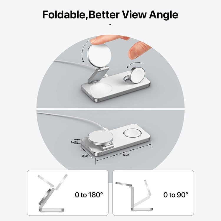 3 - in - 1 Magnetic Foldable Wireless Charging Dock Station - Fast Charging Compatible with MagSafe (iPhone 16/15/14/13/12), Apple Watch 4 5 6 7 8 9 10 SE/Ultra & AirPods Pro/4/3/2 - Tendora