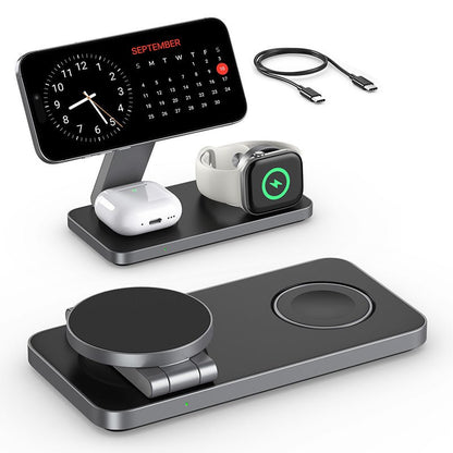3 - in - 1 Magnetic Foldable Wireless Charging Dock Station - Fast Charging Compatible with MagSafe (iPhone 16/15/14/13/12), Apple Watch 4 5 6 7 8 9 10 SE/Ultra & AirPods Pro/4/3/2 - Tendora