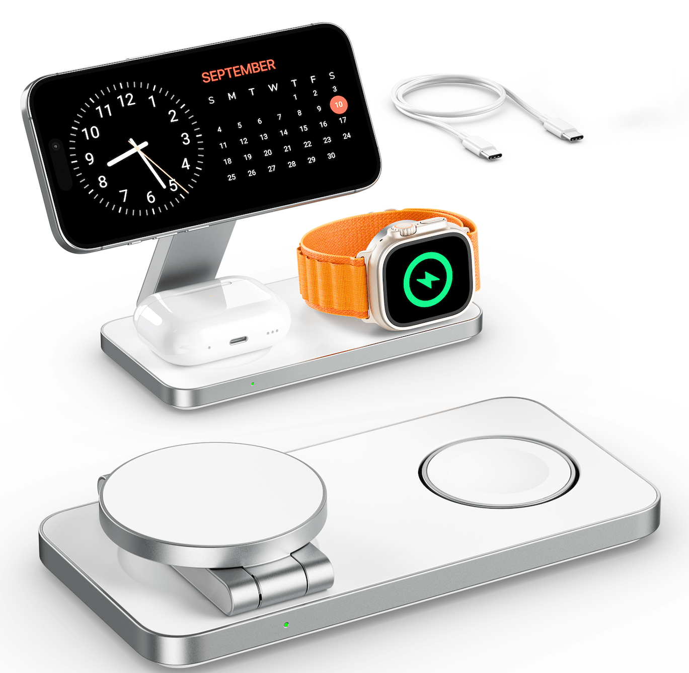 3-in-1 Foldable Magnetic Wireless Charger - Fast Charging Dock Station for MagSafe iPhone 12-16, Apple Watch Series 4-10, AirPods Pro & More - Tendora