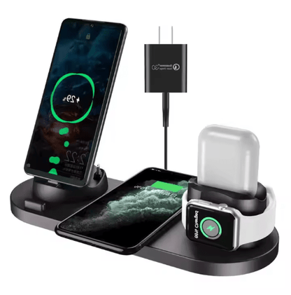 6 - in - 1 Fast Wireless Charging Dock Station – 15W Qi + 27W Total Output | Multi - Device Charging Stand - Tendora