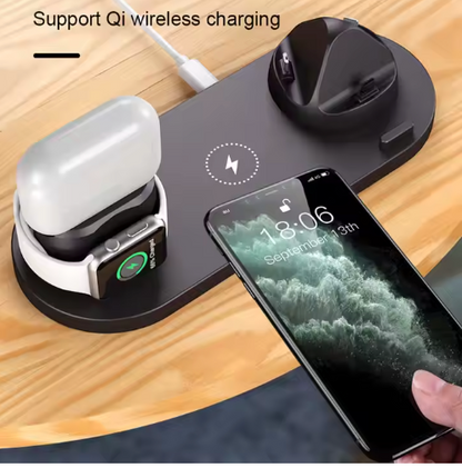 6-in-1 Fast Wireless Charging Dock Station – 15W Qi + 27W Total Output | Multi-Device Charging Stand