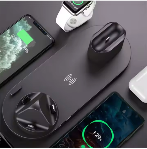 6-in-1 Fast Wireless Charging Dock Station – 15W Qi + 27W Total Output | Multi-Device Charging Stand