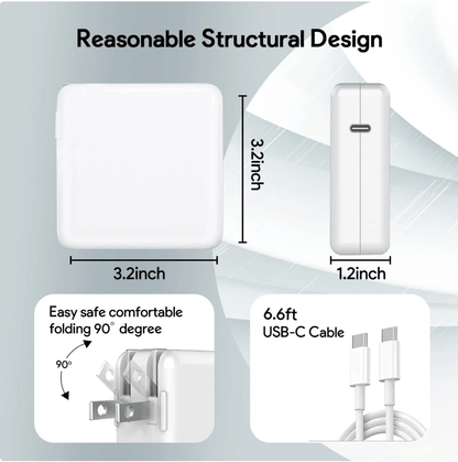 96W USB-C Power Adapter – Fast Charging for MacBook Pro/Air, iPad Pro, Dell XPS, Smartphones with 6.6ft Cable - Tendora