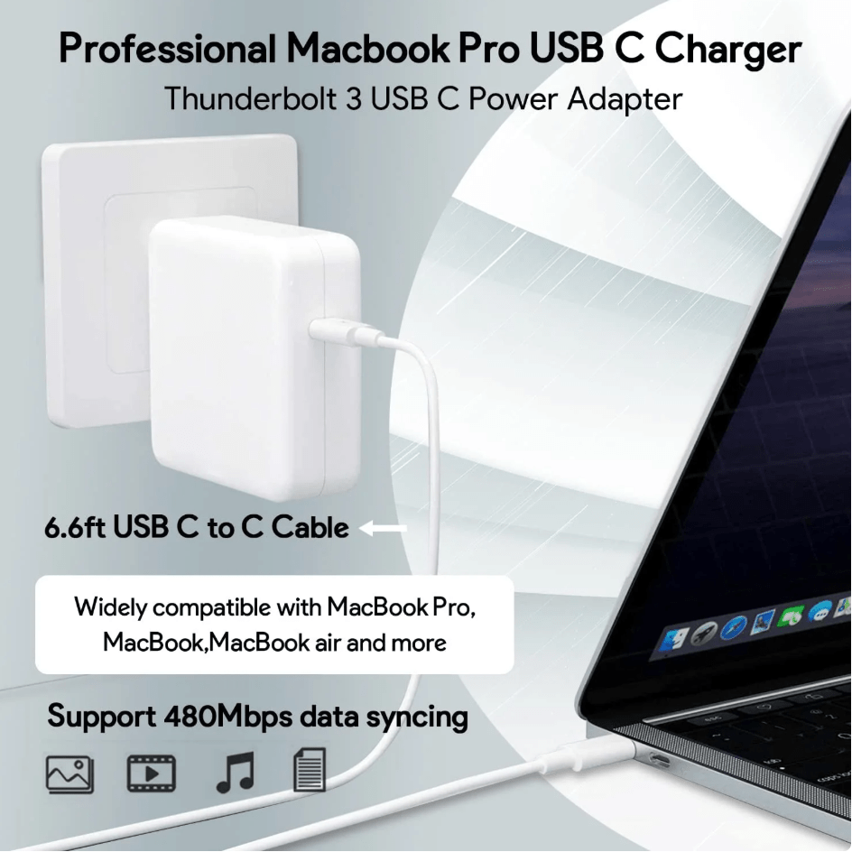 96W USB-C Power Adapter – Fast Charging for MacBook Pro/Air, iPad Pro, Dell XPS, Smartphones with 6.6ft Cable - Tendora