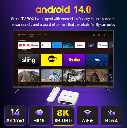 H96 Max Android 14 Smart TV Box 2025 – 8K UHD Media Player, 128GB Storage, 4GB RAM, WiFi6, Bluetooth 5.4, LED Display, Quad - Core H618 - Tendora
