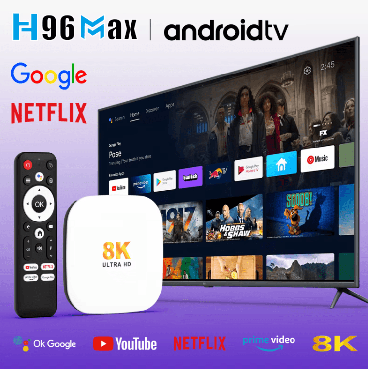 H96 Max Android TV Box 8K UHD - 4GB RAM, 128GB Storage, Quad Core Rockchip, WiFi 6, BT 5.4 - Tendora