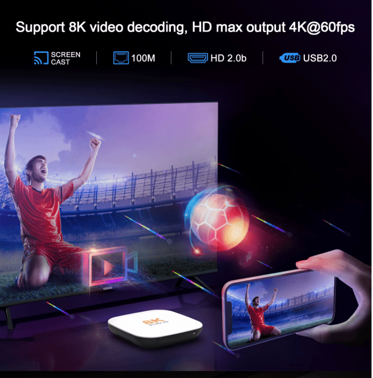 H96 Max Android TV Box 8K UHD - 4GB RAM, 128GB Storage, Quad Core Rockchip, WiFi 6, BT 5.4 - Tendora