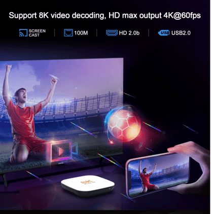 H96 Max Android TV Box 8K UHD - 4GB RAM, 128GB Storage, Quad Core Rockchip, WiFi 6, BT 5.4 - Tendora