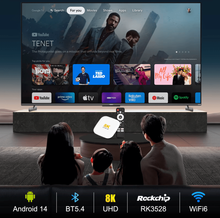 H96 Max Android TV Box 8K UHD - 4GB RAM, 128GB Storage, Quad Core Rockchip, WiFi 6, BT 5.4 - Tendora