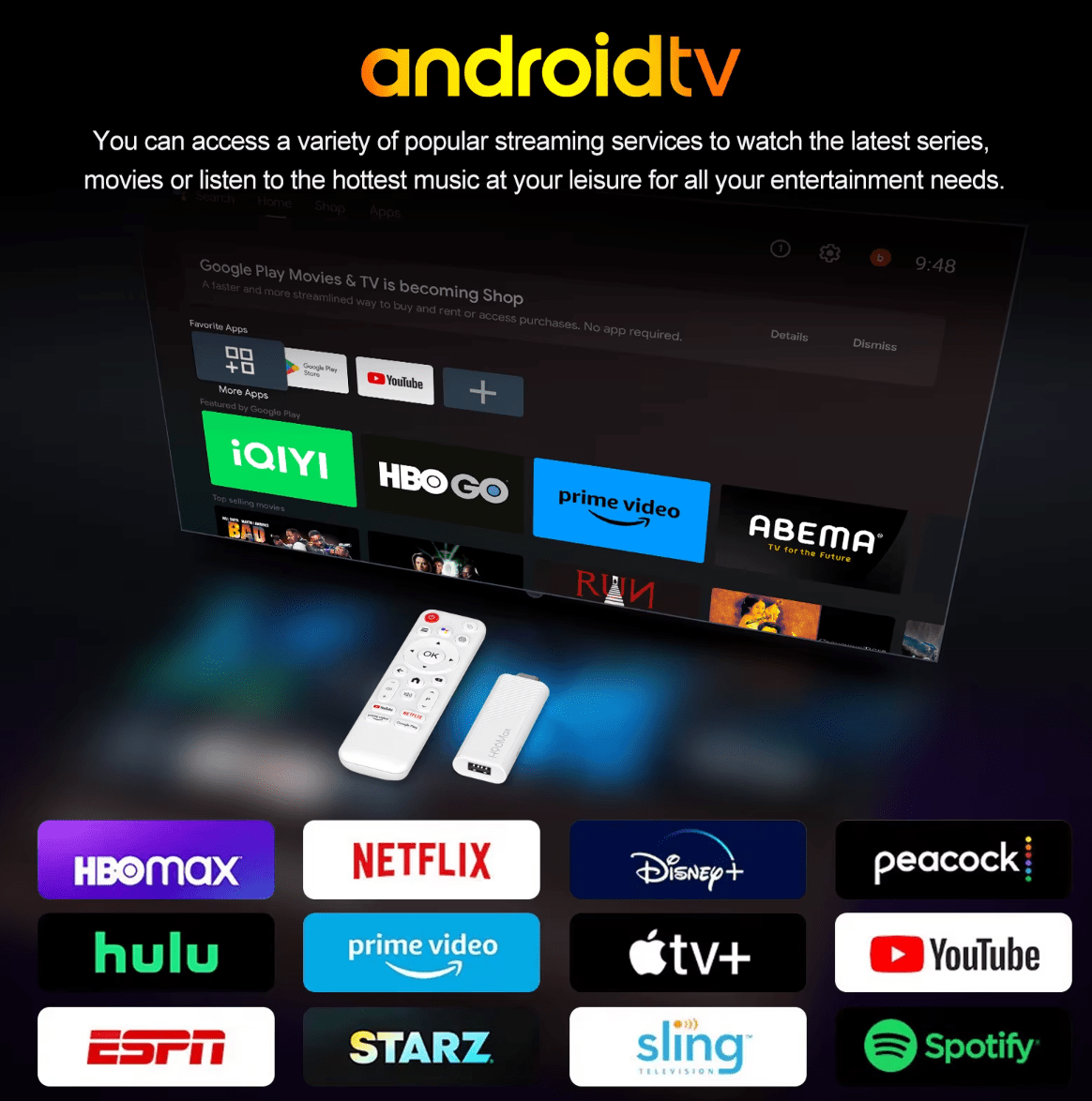 H96 Max Android TV Stick 4K UHD | WiFi 6 Dual Band | Android 14 | Quad - Core Allwinner H313 | HDR Smart Streaming Media Player - Tendora