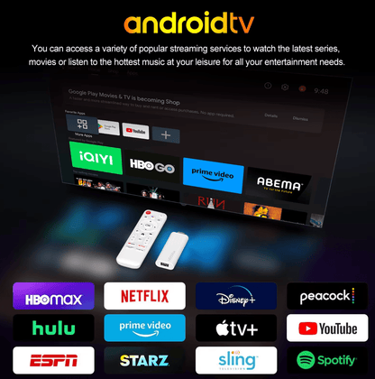 H96 Max Android TV Stick 4K UHD | WiFi 6 Dual Band | Android 14 | Quad - Core Allwinner H313 | HDR Smart Streaming Media Player - Tendora