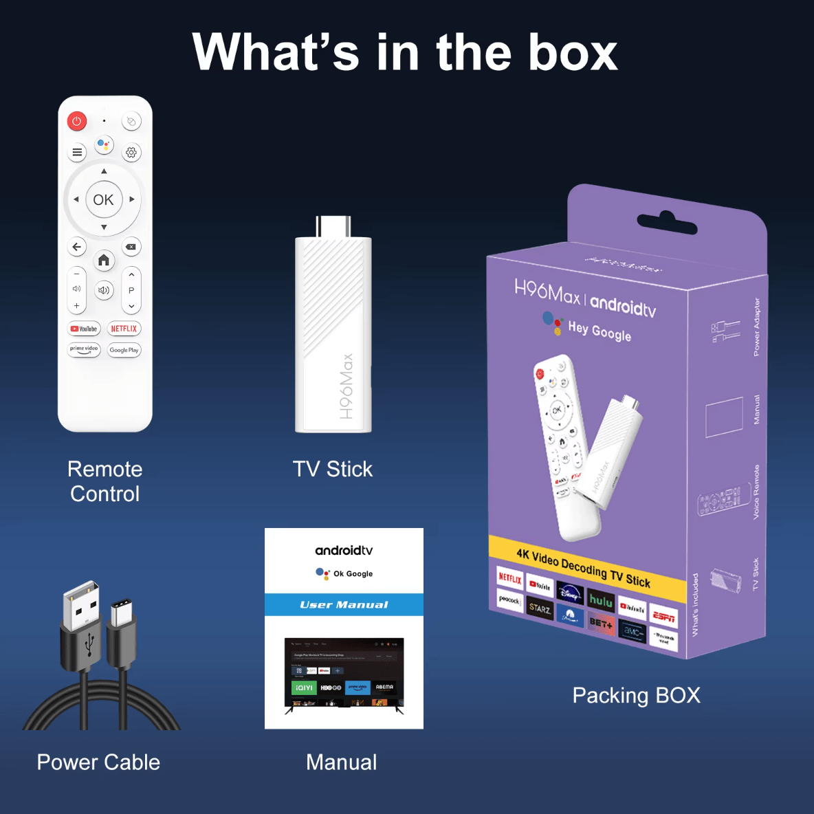 H96 Max Android TV Stick 4K UHD | WiFi 6 Dual Band | Android 14 | Quad - Core Allwinner H313 | HDR Smart Streaming Media Player - Tendora