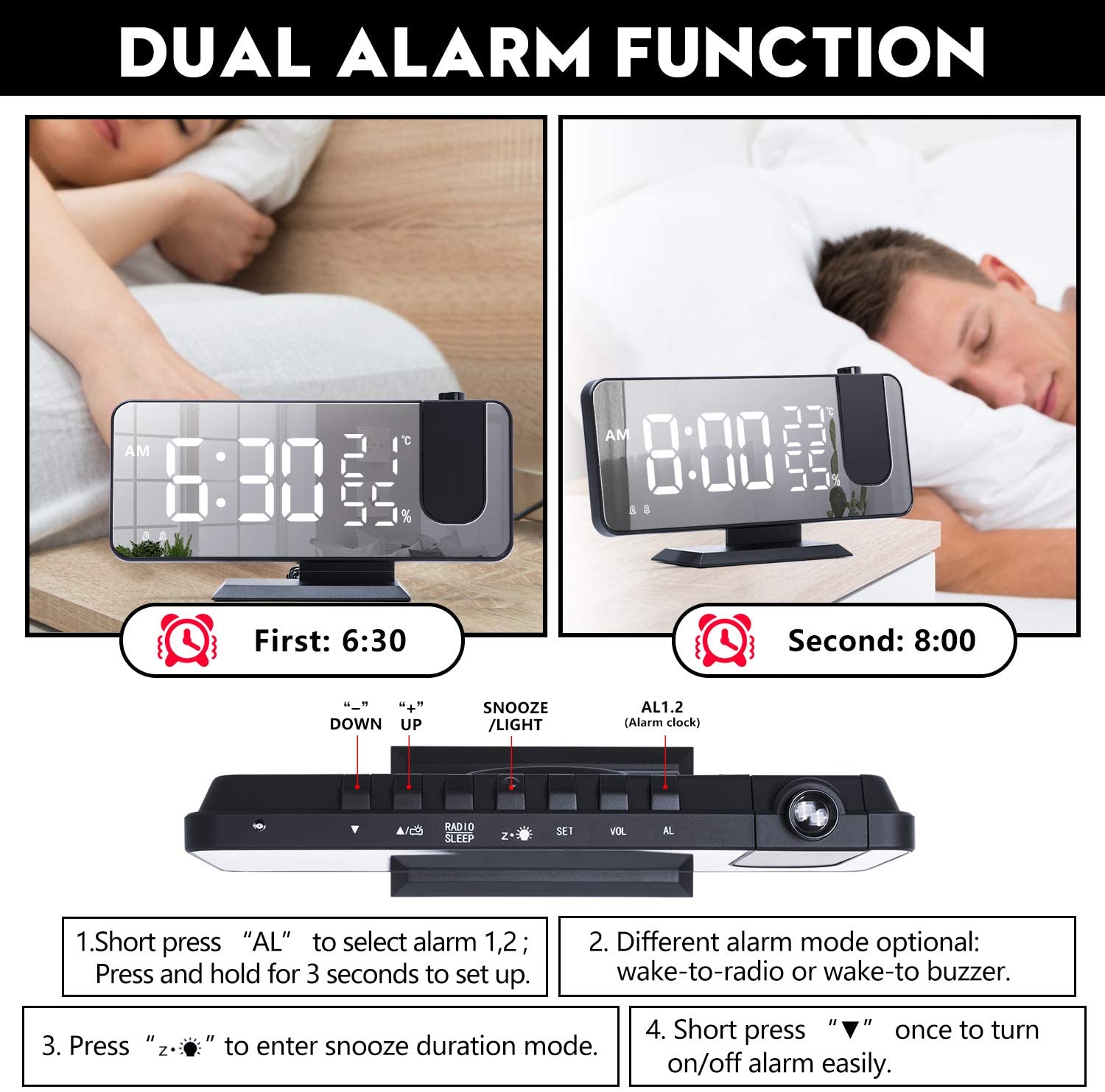 LED Projection Digital Alarm Clock Phone Charger - Tendora