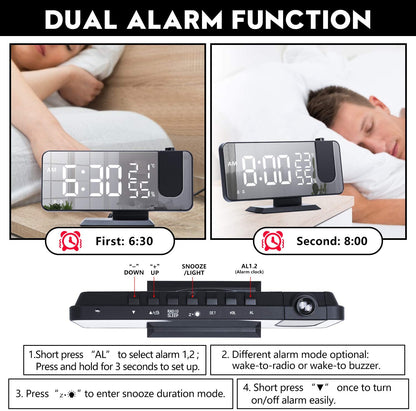 LED Projection Digital Alarm Clock Phone Charger - Tendora