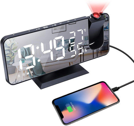 LED Projection Digital Alarm Clock Phone Charger - Tendora