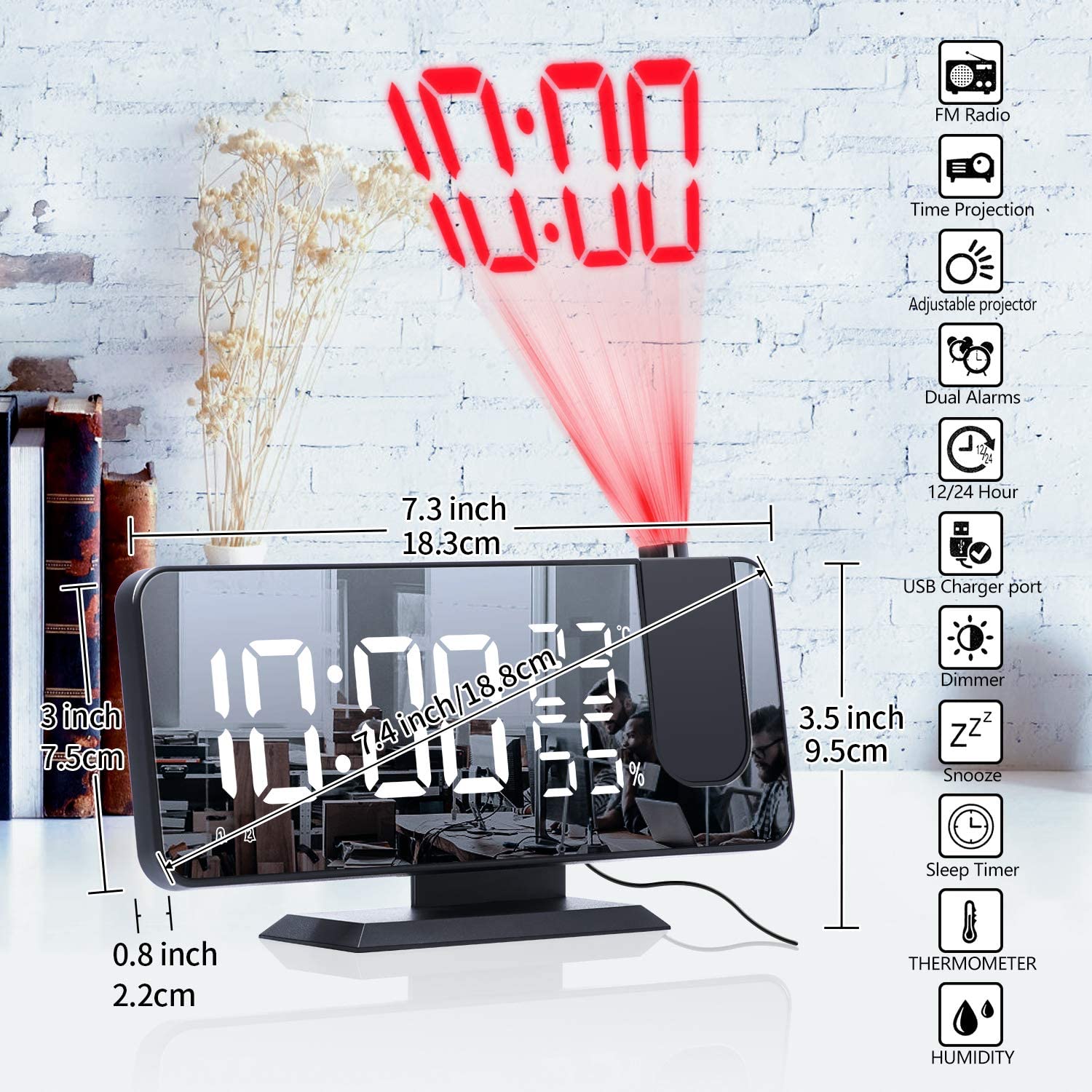 LED Projection Digital Alarm Clock Phone Charger - Tendora
