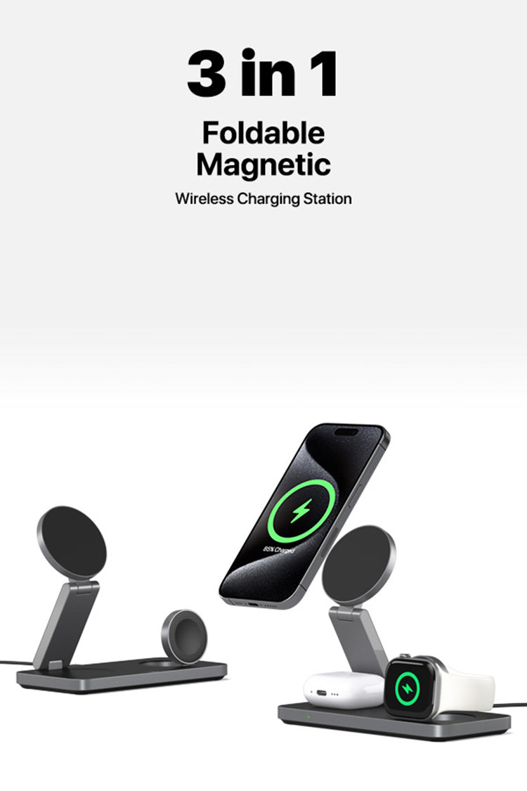 3-in-1 Magnetic Wireless Charger Foldable for iphone 16,15, 14,13,12 Airpod 2025