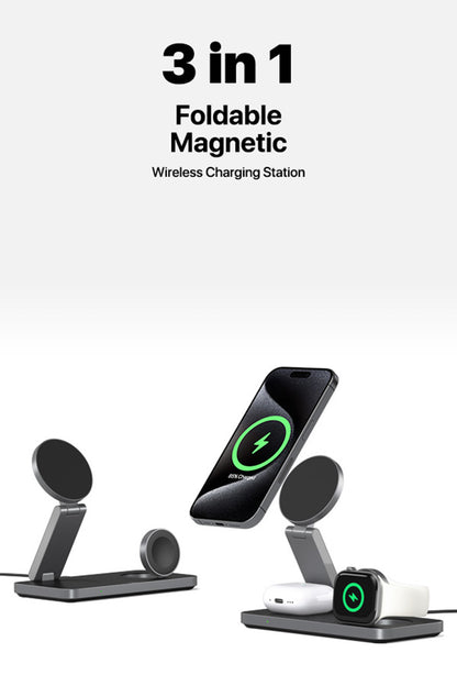 3-in-1 Magnetic Wireless Charger Foldable for iphone 16,15, 14,13,12 Airpod 2025