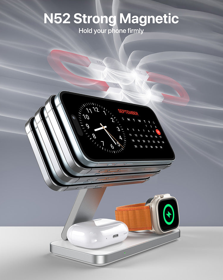 3-in-1 Magnetic Wireless Charger Foldable for iphone 16,15, 14,13,12 Airpod 2025