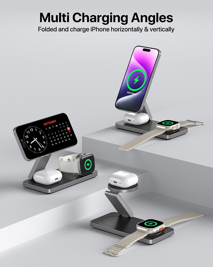 3-in-1 Magnetic Wireless Charger Foldable for iphone 16,15, 14,13,12 Airpod 2025