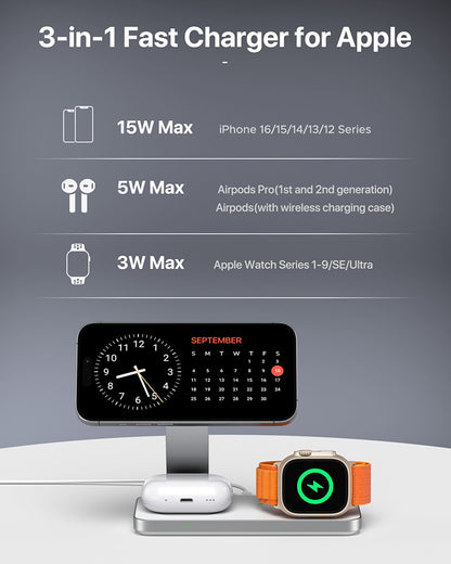 3-in-1 Magnetic Wireless Charger Foldable for iphone 16,15, 14,13,12 Airpod 2025