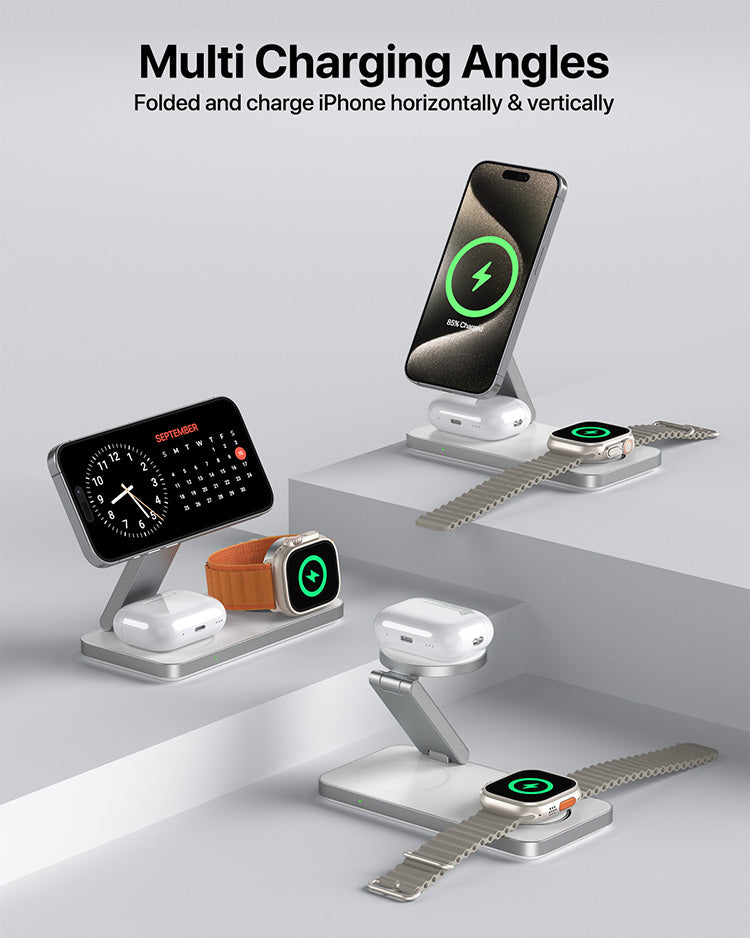 3-in-1 Magnetic Wireless Charger Foldable for iphone 16,15, 14,13,12 Airpod 2025