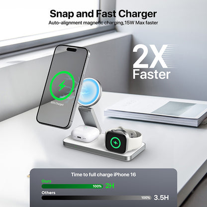 3-in-1 Magnetic Wireless Charger Foldable for iphone 16,15, 14,13,12 Airpod 2025